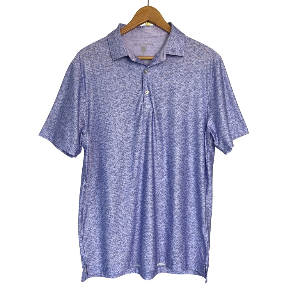 Hickey Freeman Golf Mens Medium Purple Novelty Travel Print Performance Polo